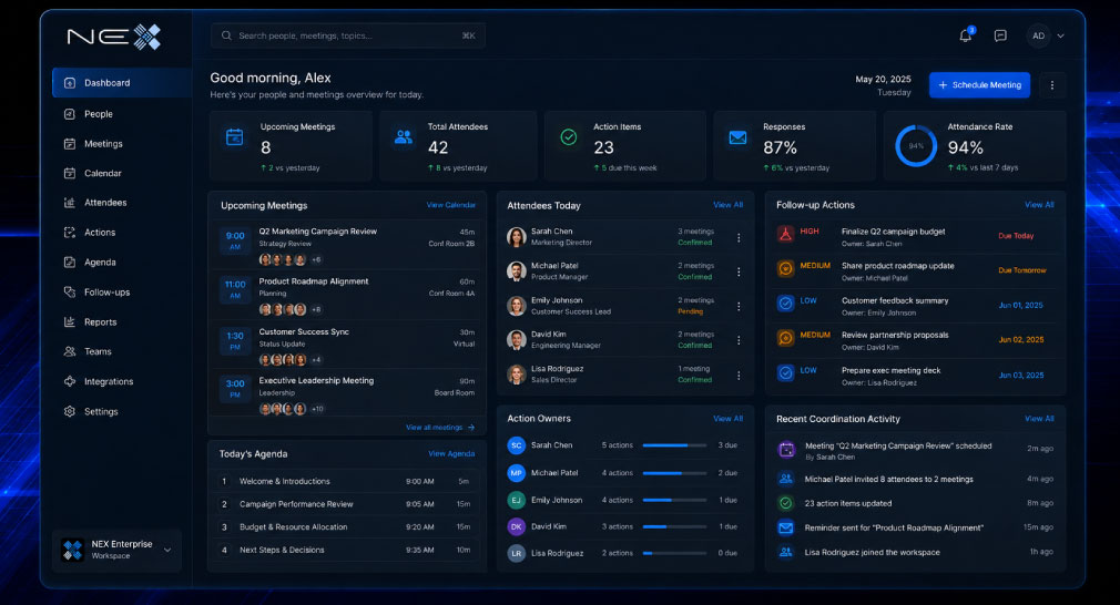 NEX AI coordinating people and meetings