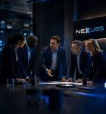 NEXUSS leadership team collaborating in a modern enterprise boardroom