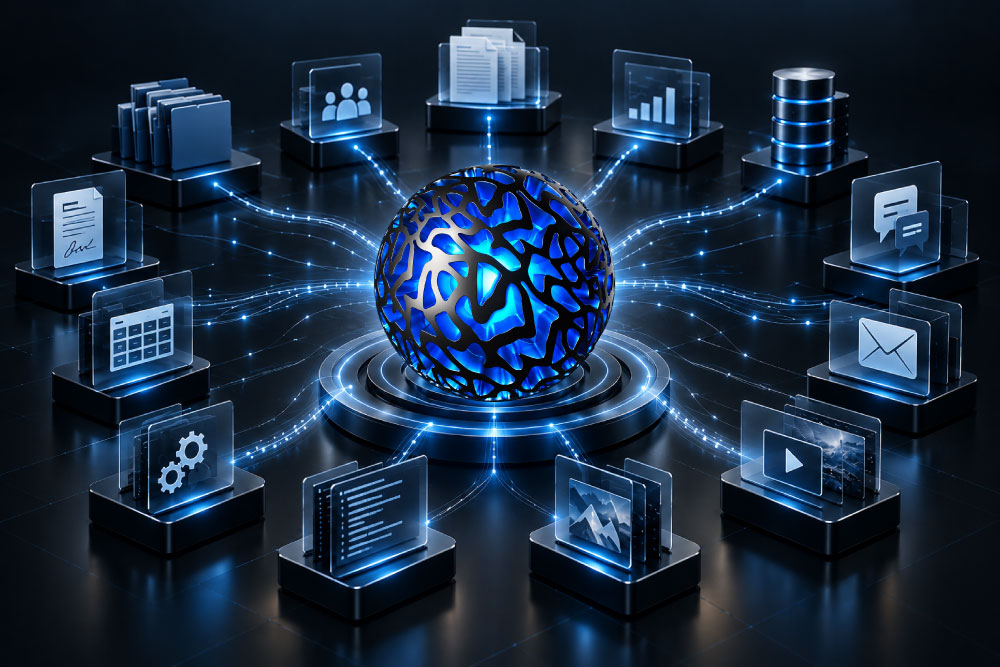 Enterprise knowledge sources connected through an intelligent system for accessible organisational information
