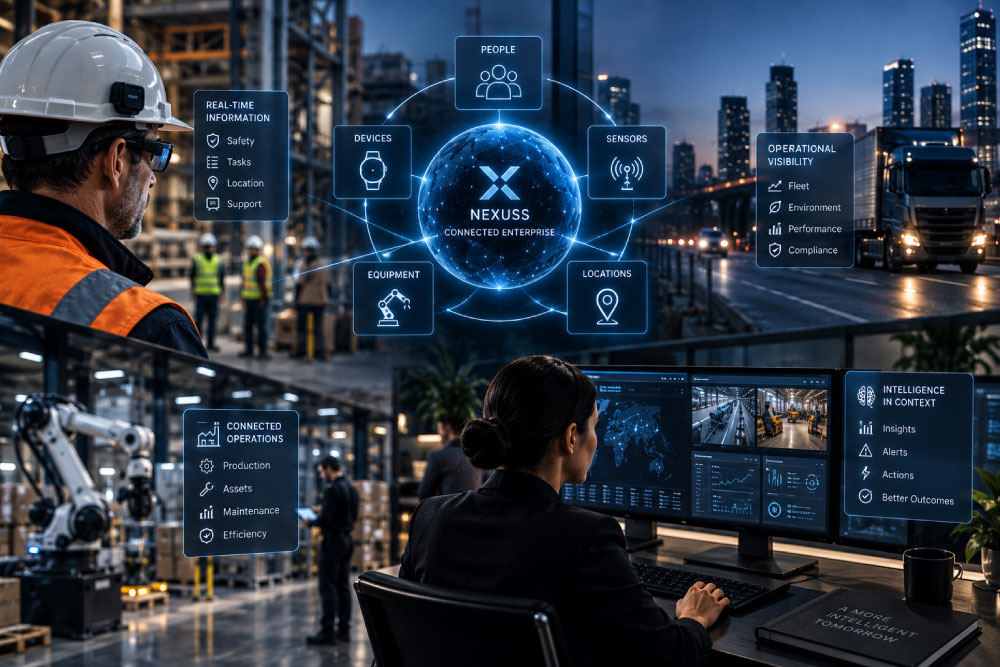 Connected enterprise linking people, wearable technology, sensors, equipment, locations and operational systems